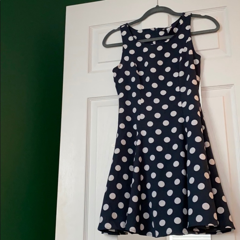 Polka dot navy blue mini dress